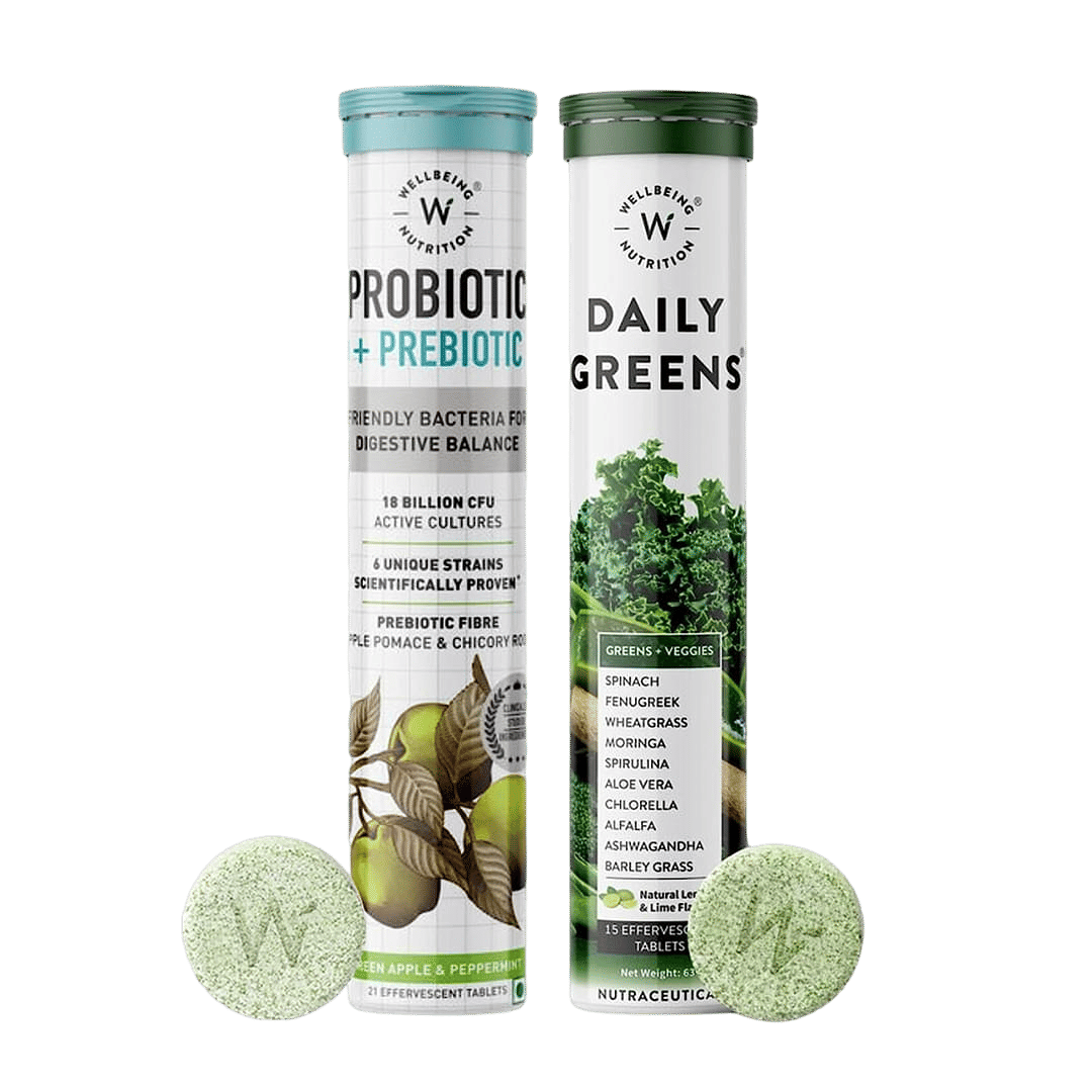 Wellbeing Nutrition Daily Probiotic + Prebiotic & Daily Greens, Wholefood Multivitamin - 36 Effervescent Tabs