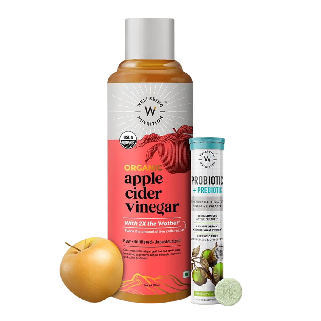 Wellbeing Nutrition Daily Probiotic + Prebiotic & Organic Apple Cider Vinegar | 21 Effervescent Tabs + 500ml