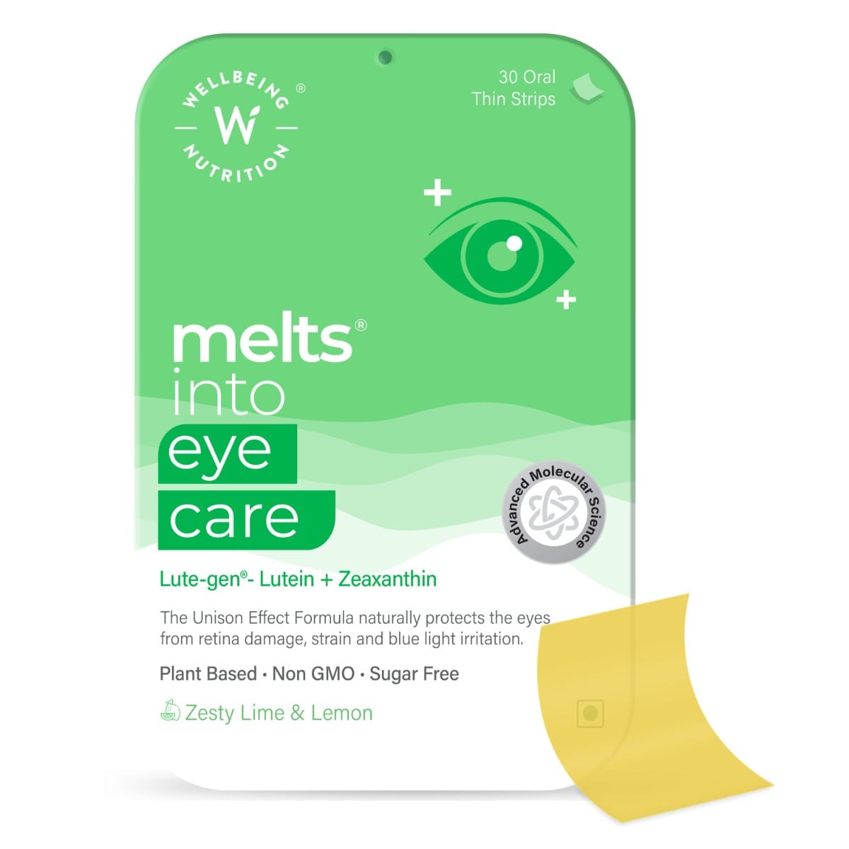 Wellbeing Nutrition Melts Eye Care Vitamins with Lutemax 2020 (Lutein + Zeaxanthin), Bilberry, Beetroot, Prevents Blue Light Damage, Glare Sensitivity (30 Oral Strips)