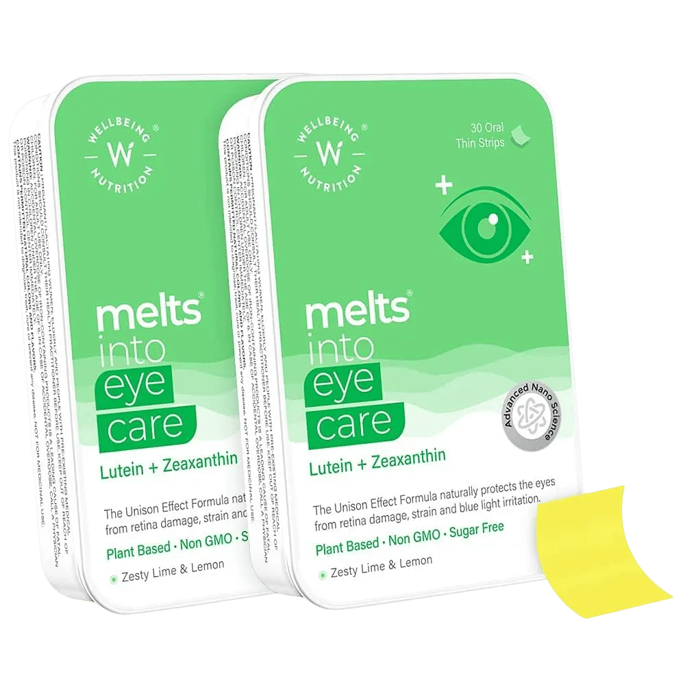 Wellbeing Nutrition Melts Eye Care Vitamins with Lutemax 2020 (Lutein + Zeaxanthin) Bilberry Beetroot | Prevents Blue Light Damage Glare Sensitivity & Digital Strain Guard (30 Oral Strips Pa
