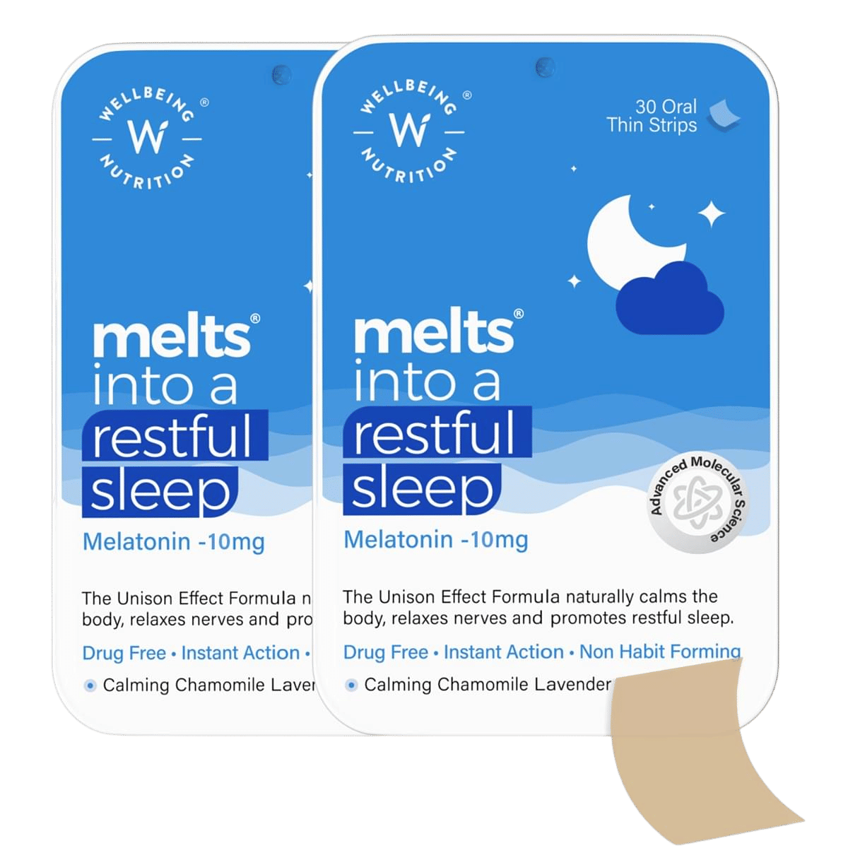 Wellbeing Nutrition Melts Restful Sleep, Plant Based Melatonin 5mg with Melts Natural Vitamin D3 + K2 (MK-7) - (30x2 Oral Thin Strips)