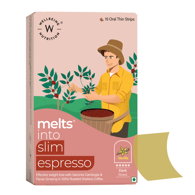 Wellbeing Nutrition Melts Slim Espresso | Arabica Coffee, Garcinia Cambogia & Panax Ginseng | Effective Weight Management- Boost Metabolism & Suppress Appetite | Vanilla (15 Oral Thin Strips
