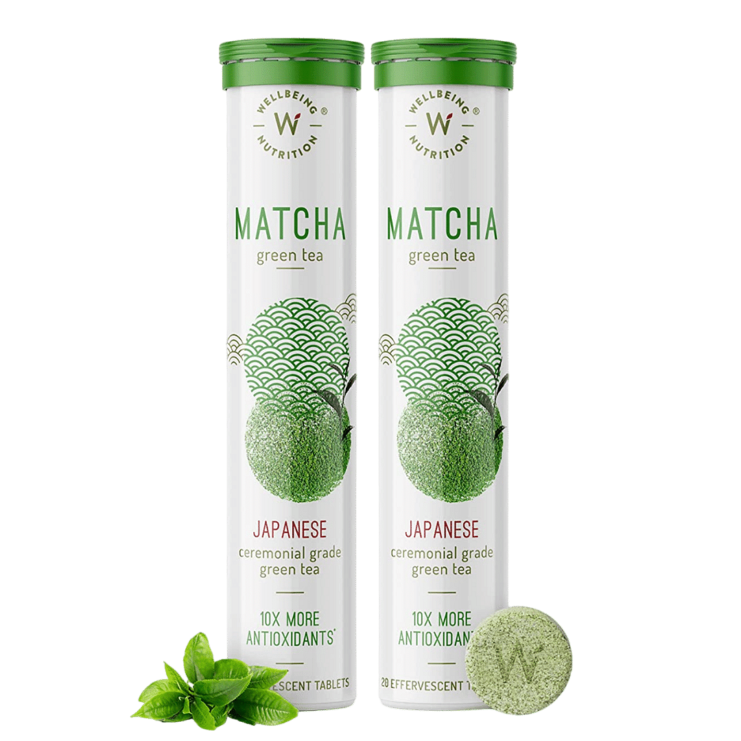 Wellbeing Nutrition Organic Japanese Ceremonial Matcha Green Tea for Energy & Focus| High in ANTIOXIDANTS for Skin, Dark Circles & Weight Management (20 Effervescent Tablets)
