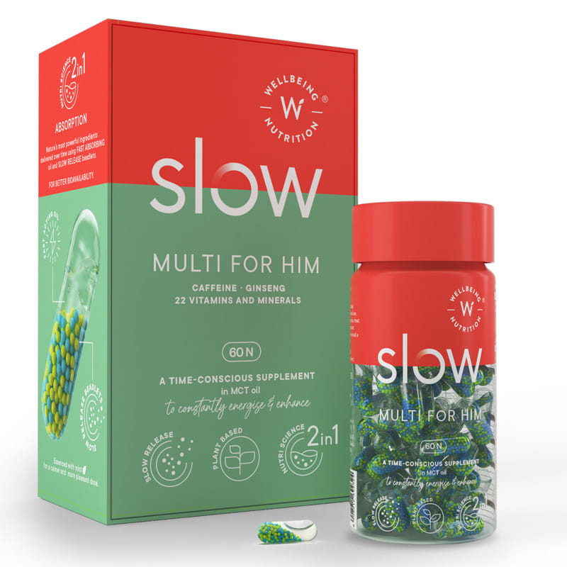 Wellbeing Nutrition Slow | Multivitamin for Men (60 Capsules) | Plant Based 100% RDA of 22 Essential Vitamins & Minerals | Energy, Stamina, Bone & Joint, Immunity