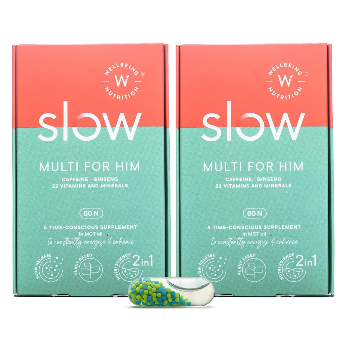 Wellbeing Nutrition Slow | Multivitamin for Men 50+ | 100% RDA of 16 Critical Vitamins & Minerals | Ginkgo Biloba & Lutein in Safflower Oil | Heart Health, Joints & Metabolism 60 Capsules -