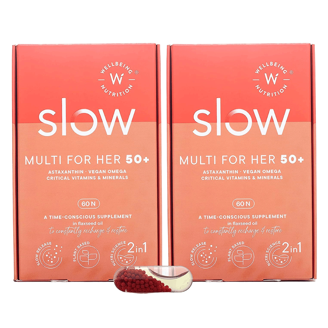 Wellbeing Nutrition Slow | Multivitamin for Women 50+ | 100% RDA of 23 Vitamins & Minerals, Antioxidants| Astaxanthin & Vegan Omega 3 in Flaxseed Oil |Energy, Menopause, Bone (60 Capsules -P