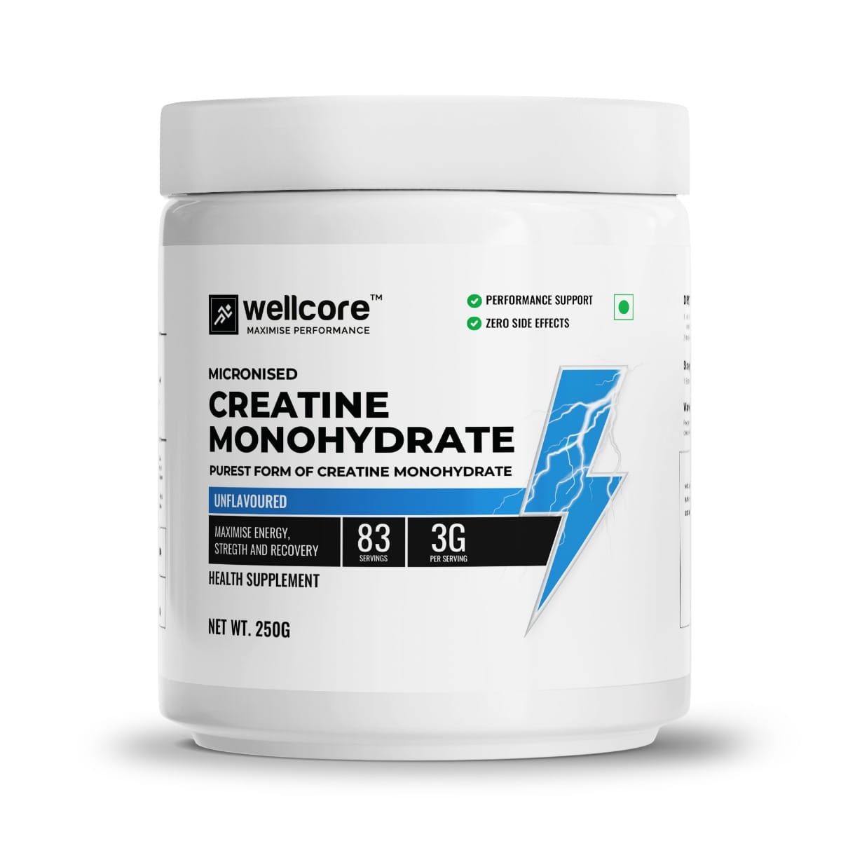 Wellcore Micronised Creatine Monohydrate 100% Pure Creatine | Unflavored | Enhanced Absorption | Supports Athletic Performance and Power | Creatine For Men & Women - 33 Servings - 100g