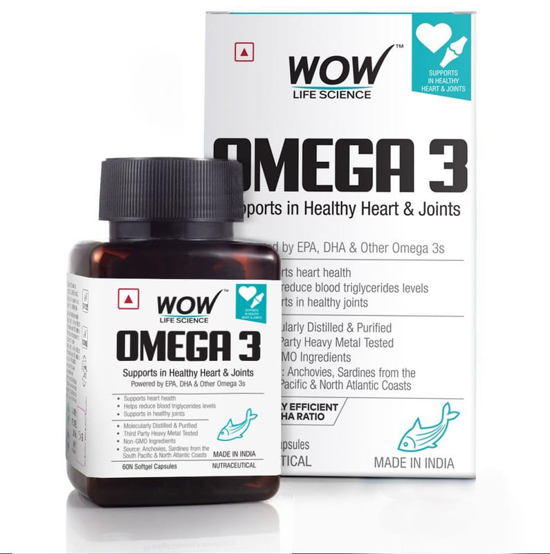 WOW Life Science Omega-3 1000mg Capsules with Fish oil - EPA + DHA Enriched - Pack of 60 Capsules