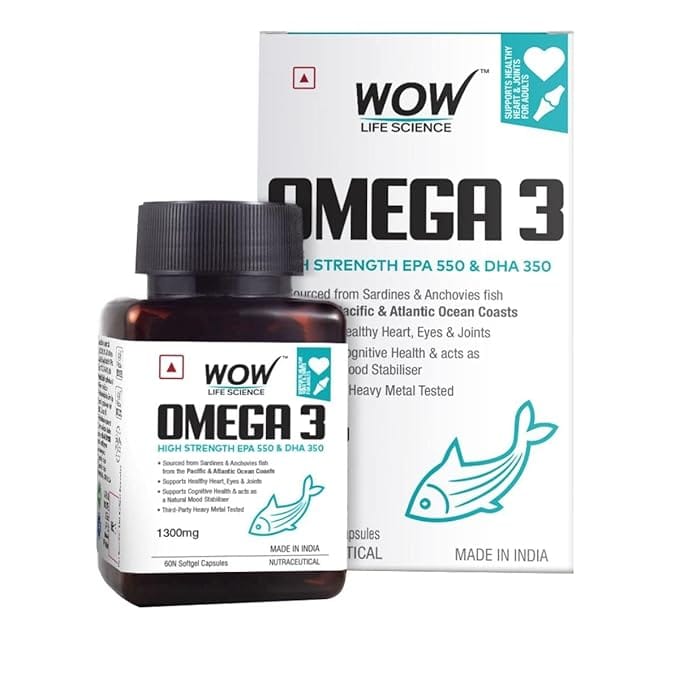 WOW Life Science Omega-3 1300mg Capsules with Fish oil - EPA + DHA - 60 Capsules