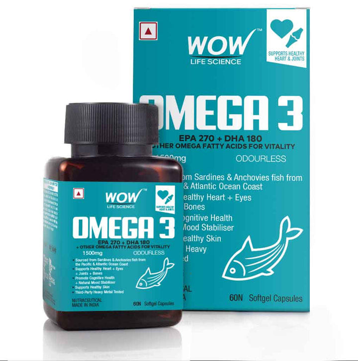 WOW Life Science Omega-3 1500mg Capsules with Fish oil - EPA 270 + DHA 180 Enriched - WOW Life Science, 60 Capsules