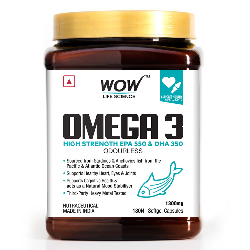 WOW Life Science Omega-3 Capsules With Fish Oil - Fatty Acid - 180 Capsules