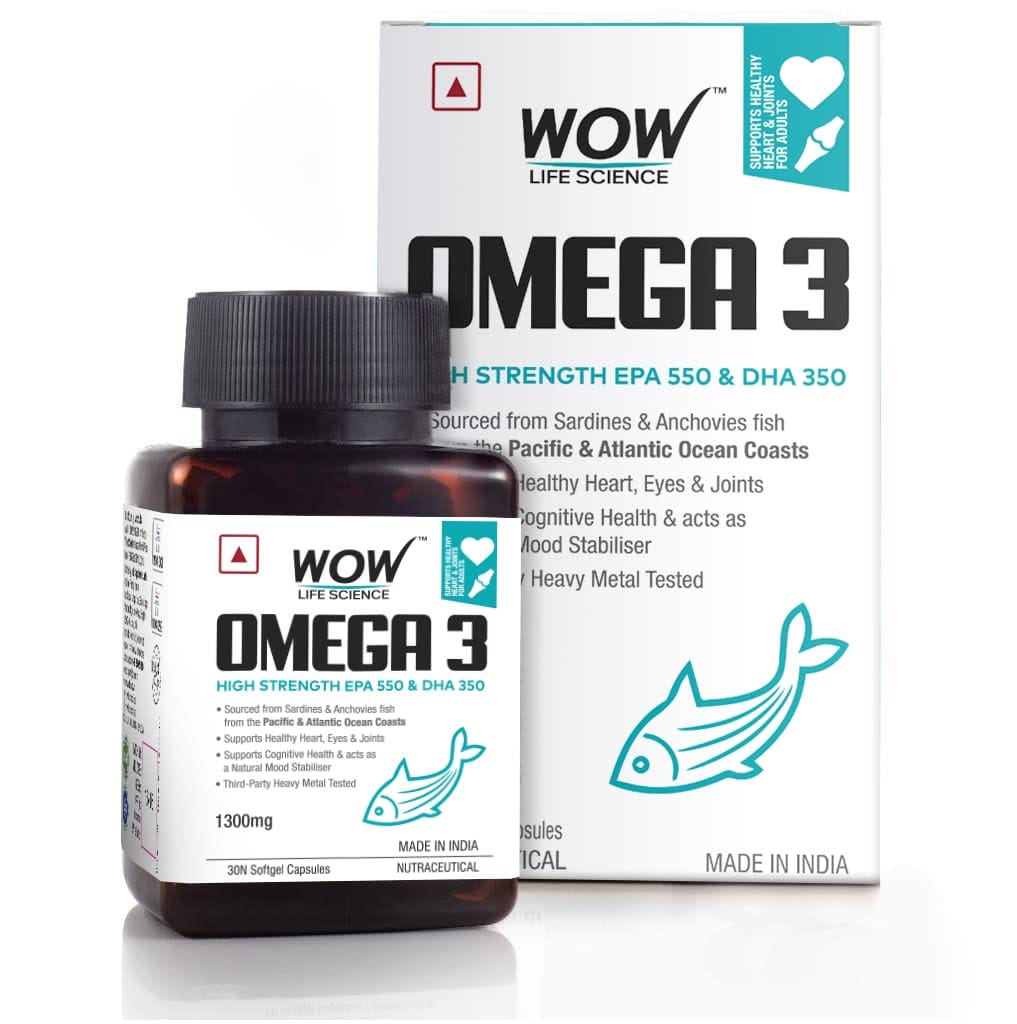 WOW Life Science Omega 3 Fish Oil 1300mg Triple 3X Strength - 550 mg EPA & 350 mg DHA - 30N