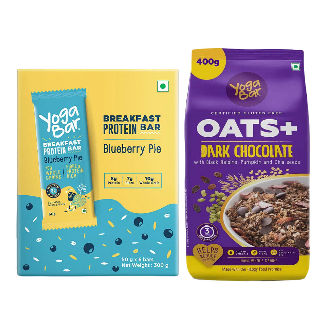 Yogabar Breakfast Protein Blueberry Bars - 50 g x 6 Bars & Yogabar Dark Chocolate Oatmeal 400g |Pack of 2 Combo