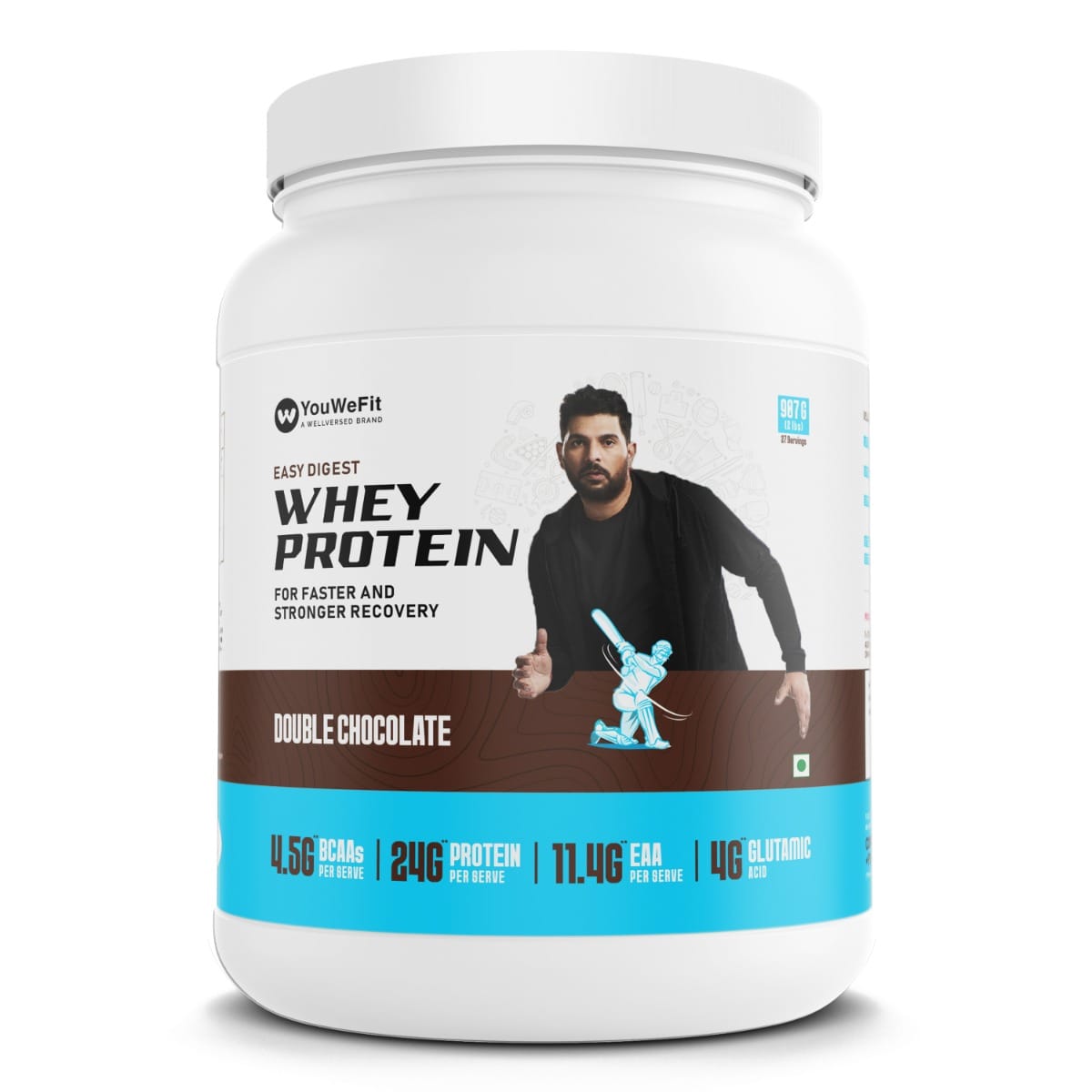 YouWeFit - Whey Protein (2lbs/907g) | 24g Protein, 4.5g BCAA, 4g Glutamic Acid | Fast Absorbing with YouZyme blend | Lab tested for Protein | Faster Muscle Recovery & Growth | Chocolate Prot
