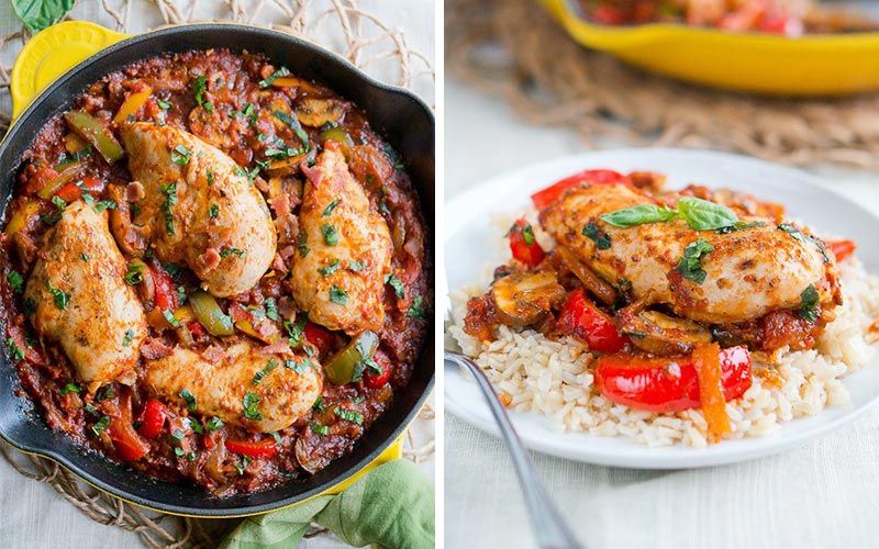 Healthy High Protein Dinners - One-Skillet Chicken Cacciatore