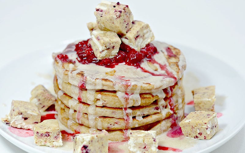 White Chocolate Raspberry Protein Pancakes