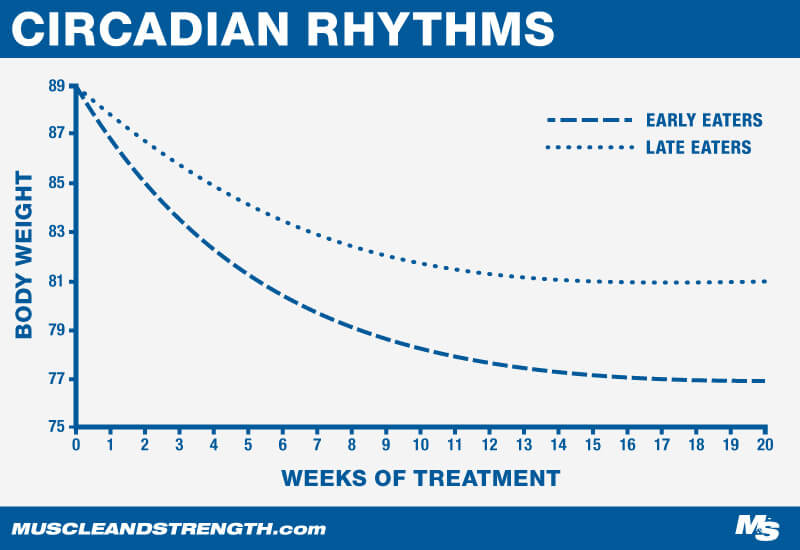 Circadian Rhythm Early vs Late eaters Line graph