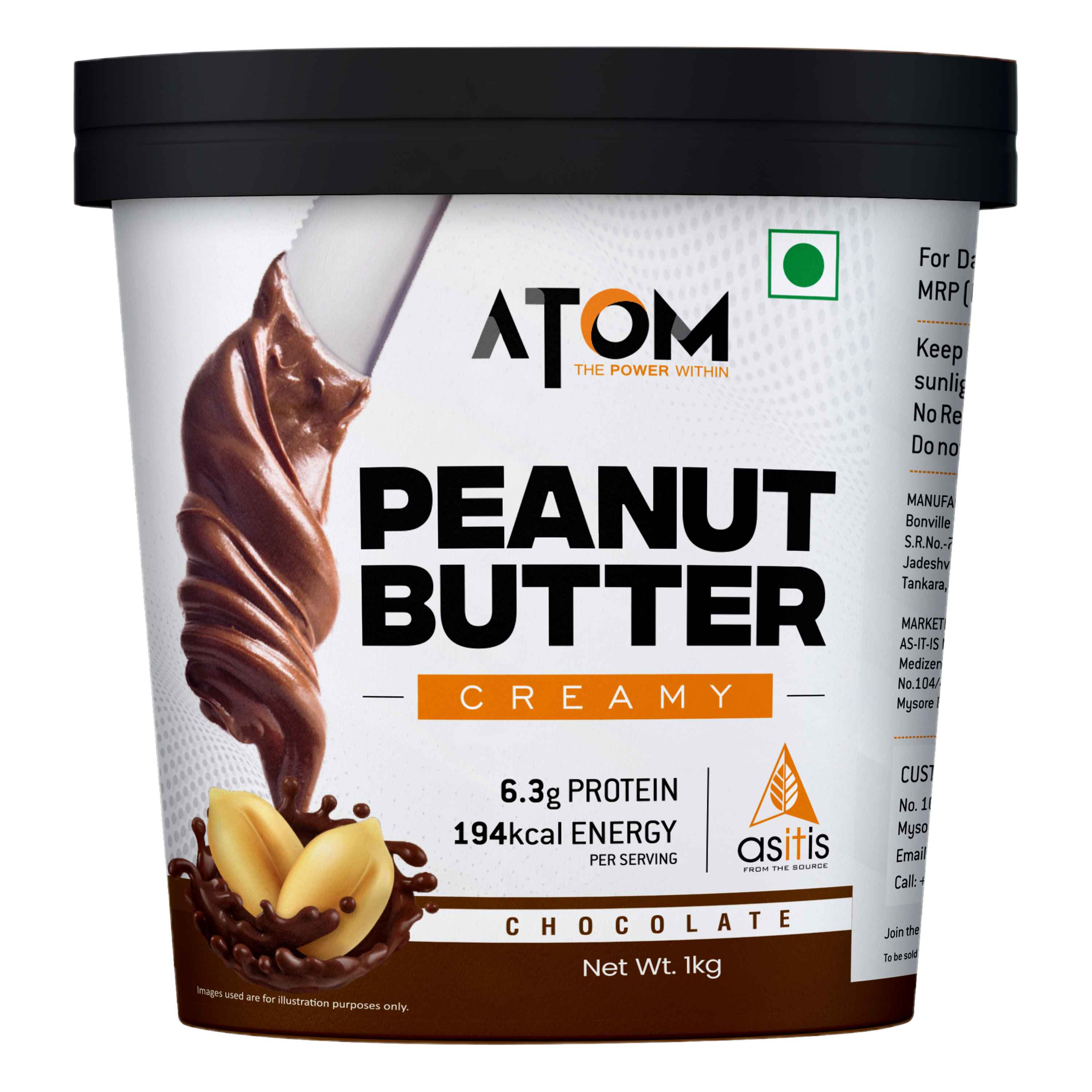 ATOM Chocolate Peanut Butter 1Kg | Gluten Free | Cholesterol Free