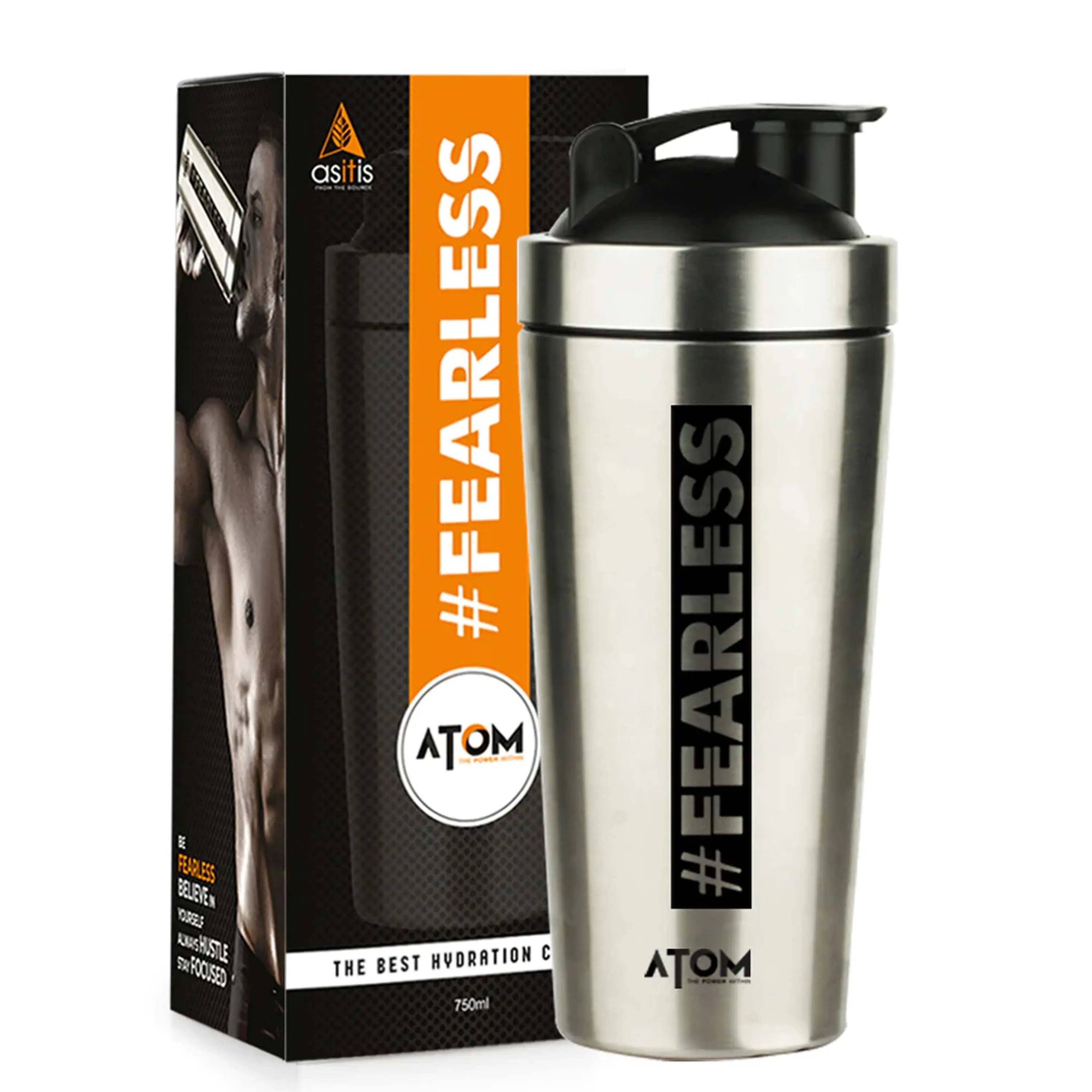 ATOM Steel Protein Shaker for Workout - 750ml