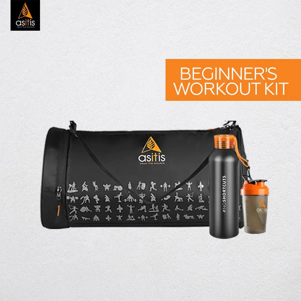 AS-IT-IS Beginners Workout Kit with Gym Bag, Shaker & Metal Water Bottle