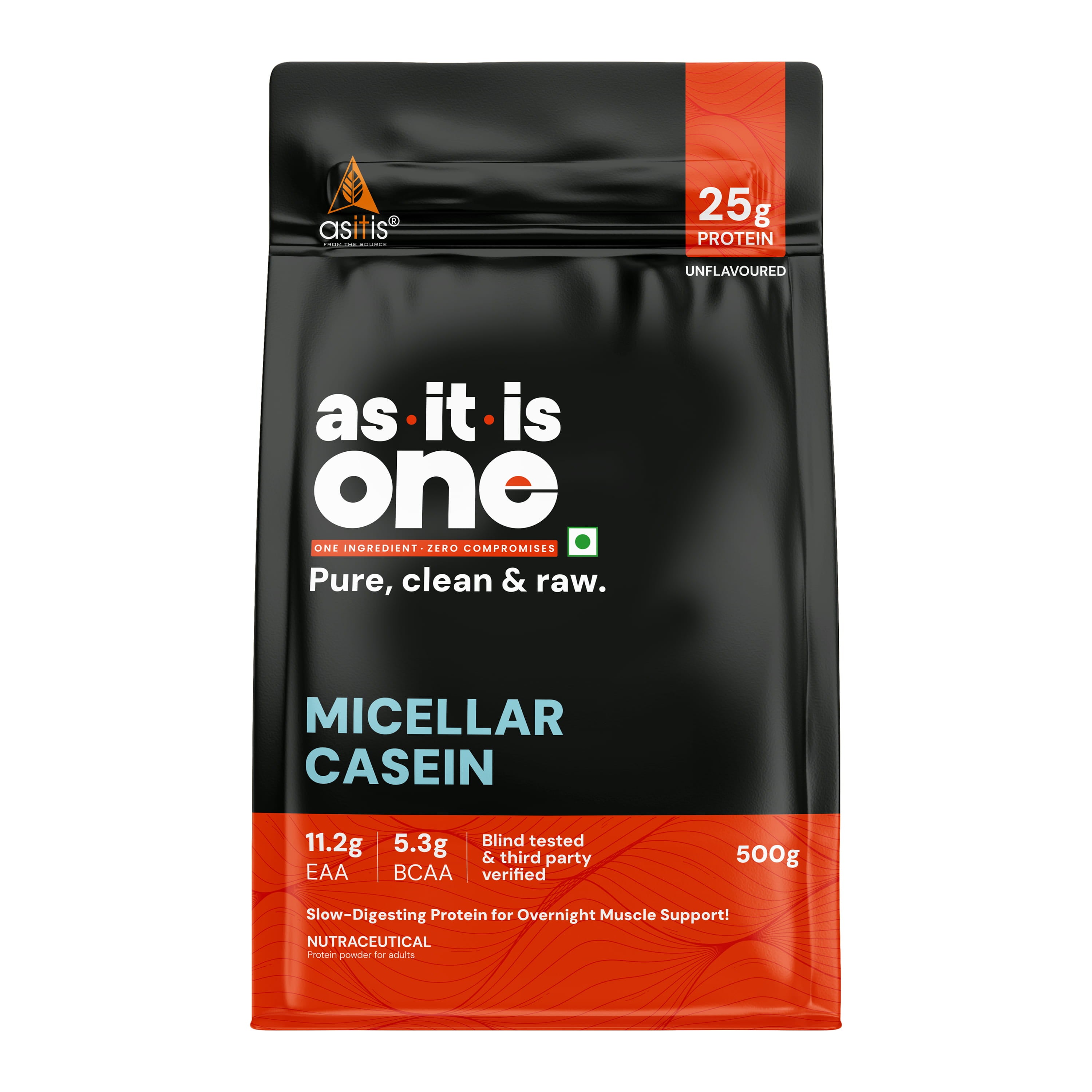 AS-IT-IS ONE Micellar Casein - Slow Releasing Protein, Supports Overnight Muscle Repair & Growth