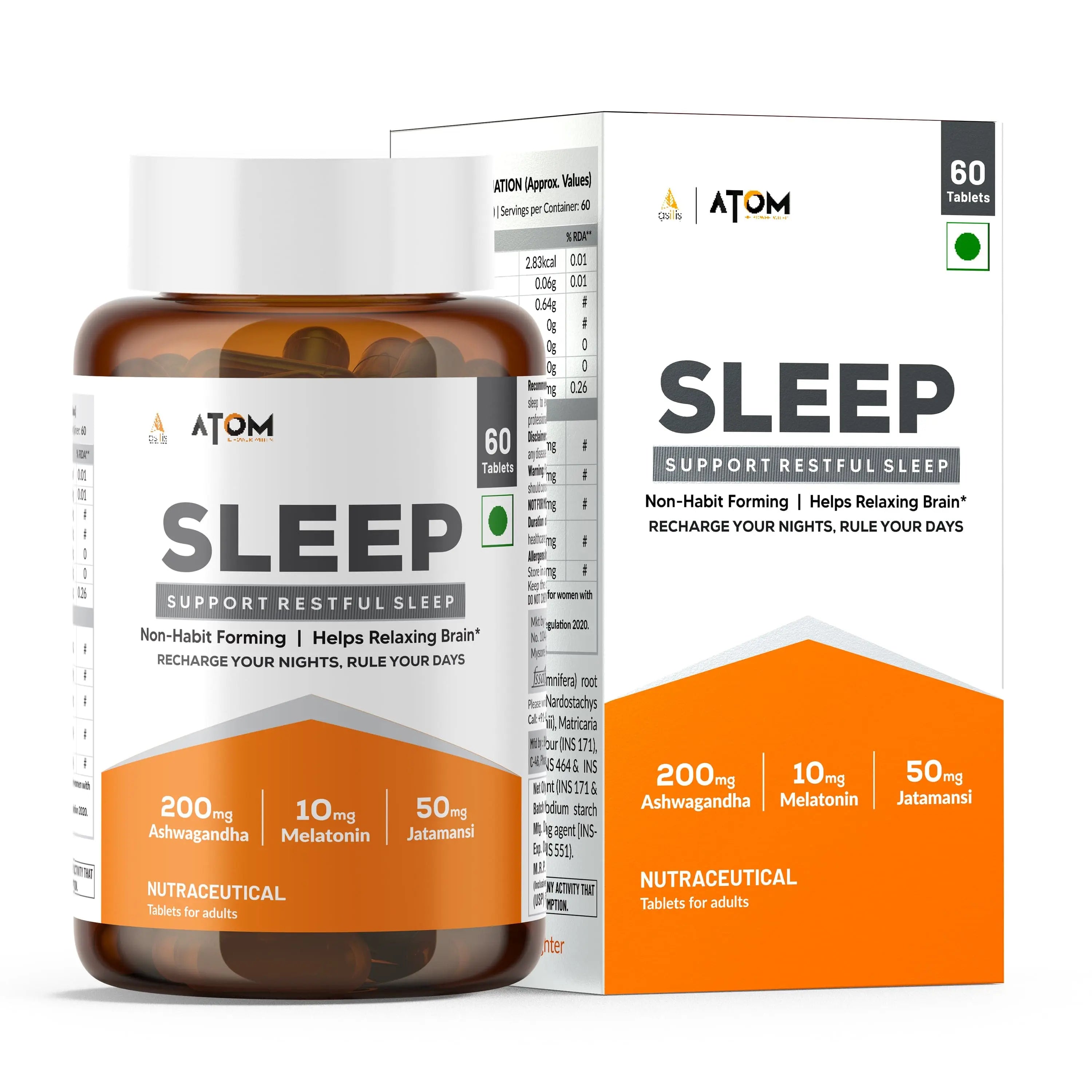ATOM Sleep I Non-Addictive Sleep-Aid | 60 Veg Tablets