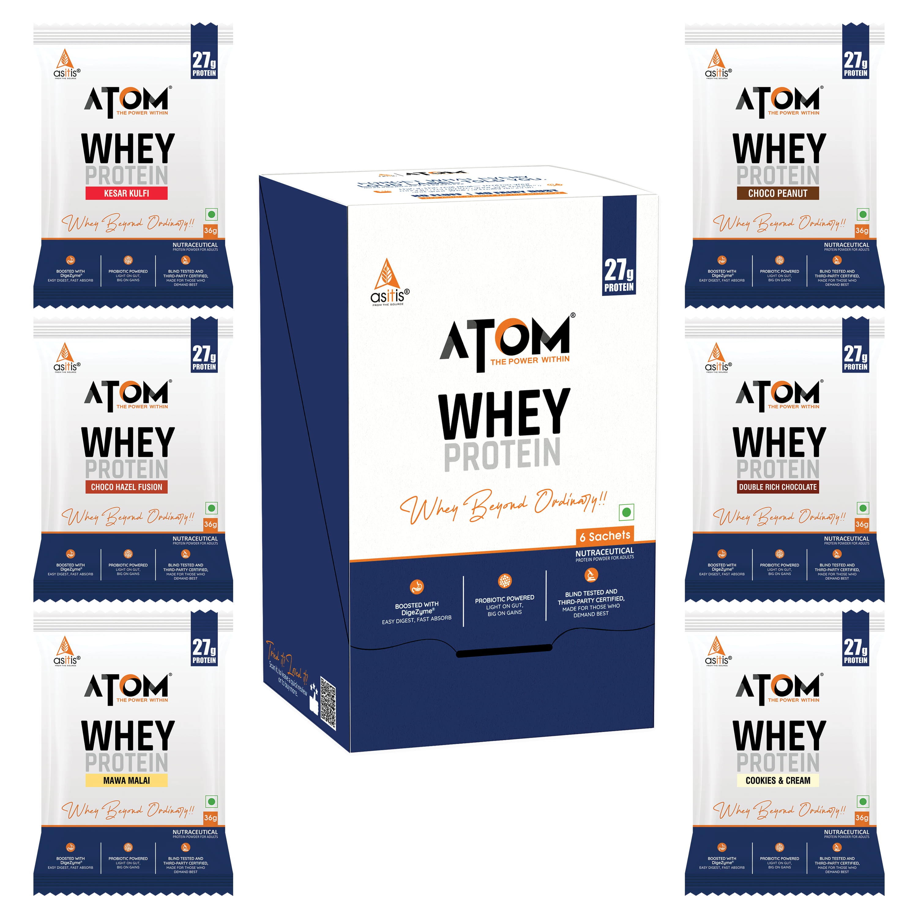 ATOM Whey Assorted - 36 gms (Pack of 6)