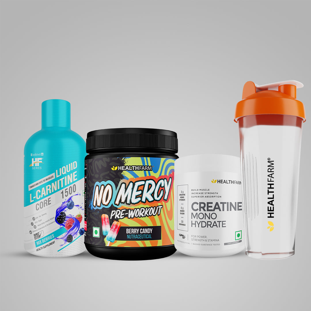 Healthfarm L-Carnitine (1500mg) + No Mercy Pre Workout + Creatine (50g)
