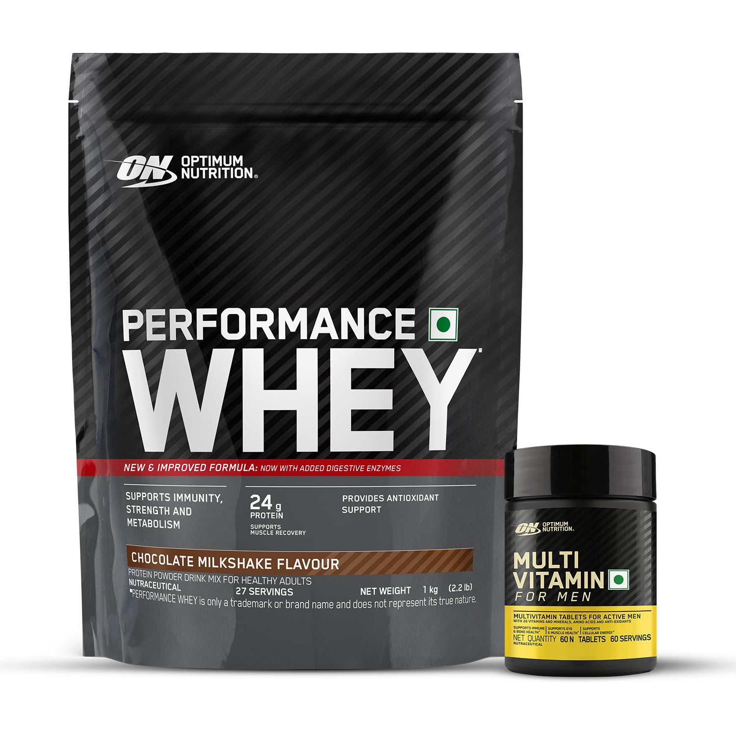 Performance Whey Protein Powder 1Kg (Chocolate Milkshake) + Multivitamin for MEN- 60 Tablets