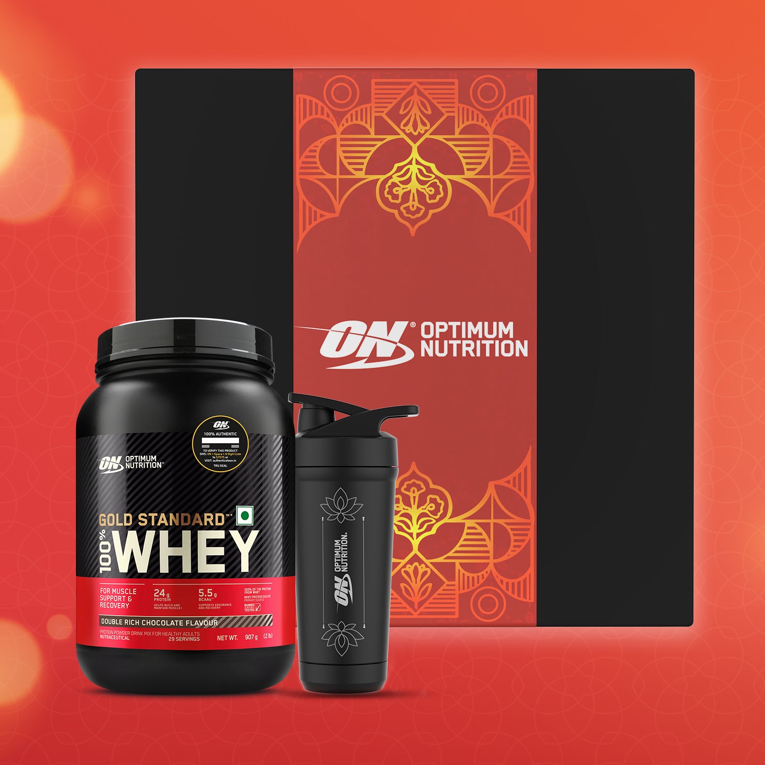 Shake The Whey Gift Box:  Gold Standard 100% Whey Double Rich Chocolate 2 lbs + Steel Shaker