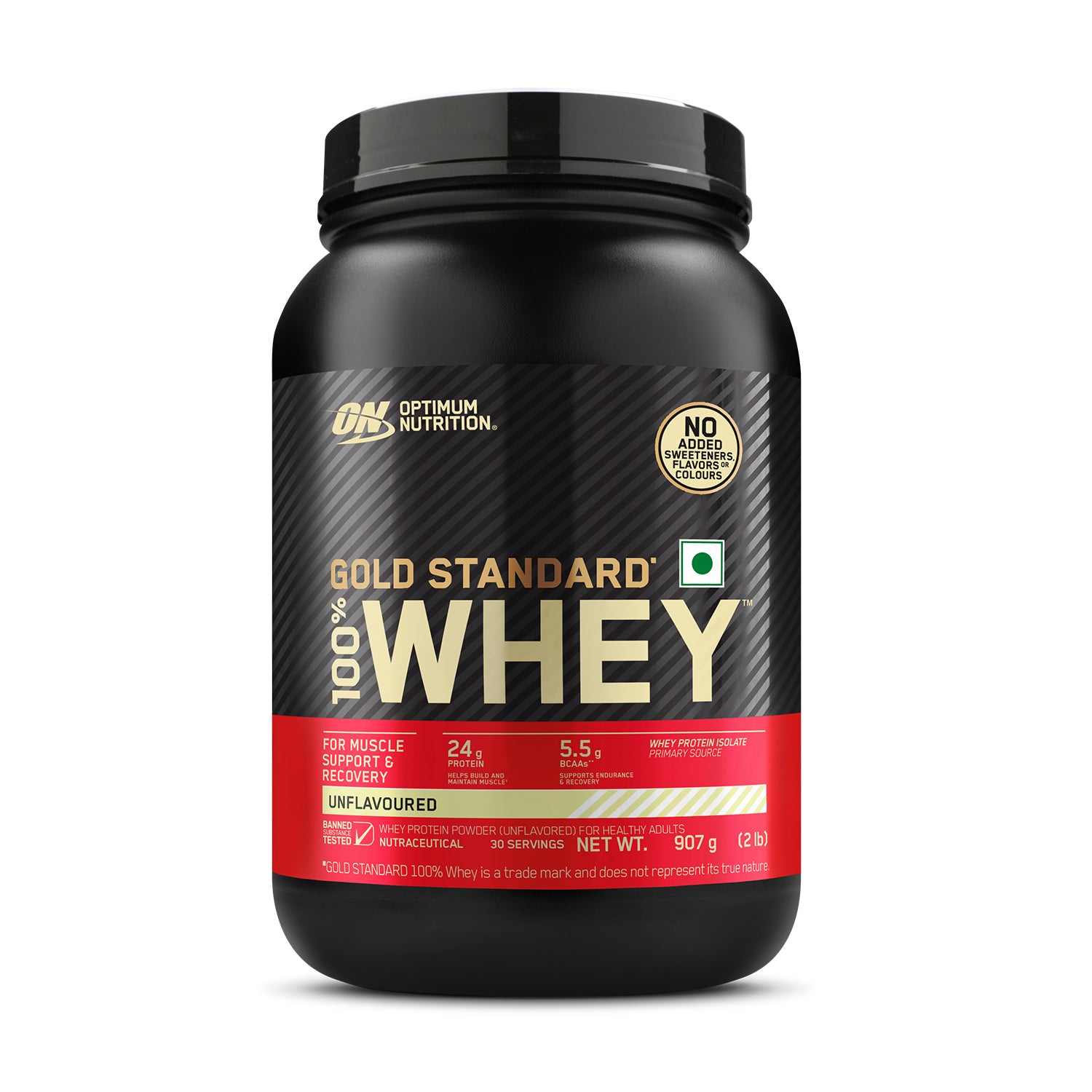 Unflavoured Optimum Nutrition (ON) Gold Standard 100% Whey Protein Powder - 2 lb, 907 g