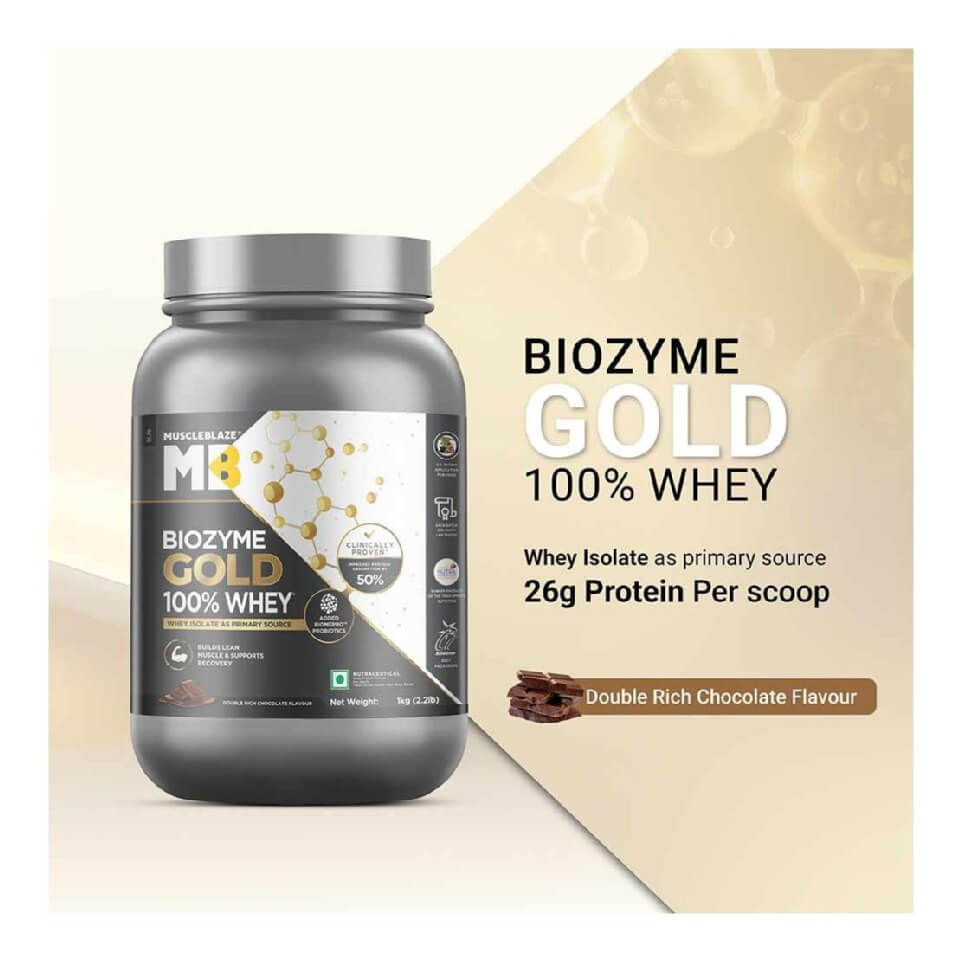 MuscleBlaze Biozyme Gold 100% Whey, 2.2 lb Double Rich Chocolate