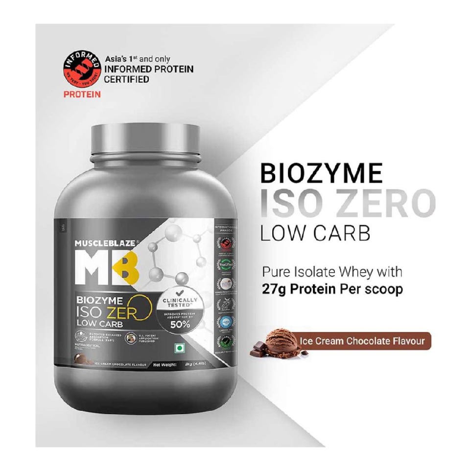 MuscleBlaze Biozyme Iso-Zero, 0.37 lb Low carb Ice Cream Chocolate