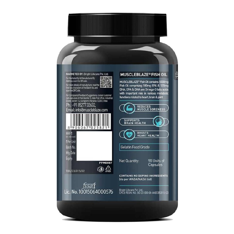 MuscleBlaze Omega 3 Fish Oil (1000 mg) with 180mg EPA and 120mg DHA, 120 capsules
