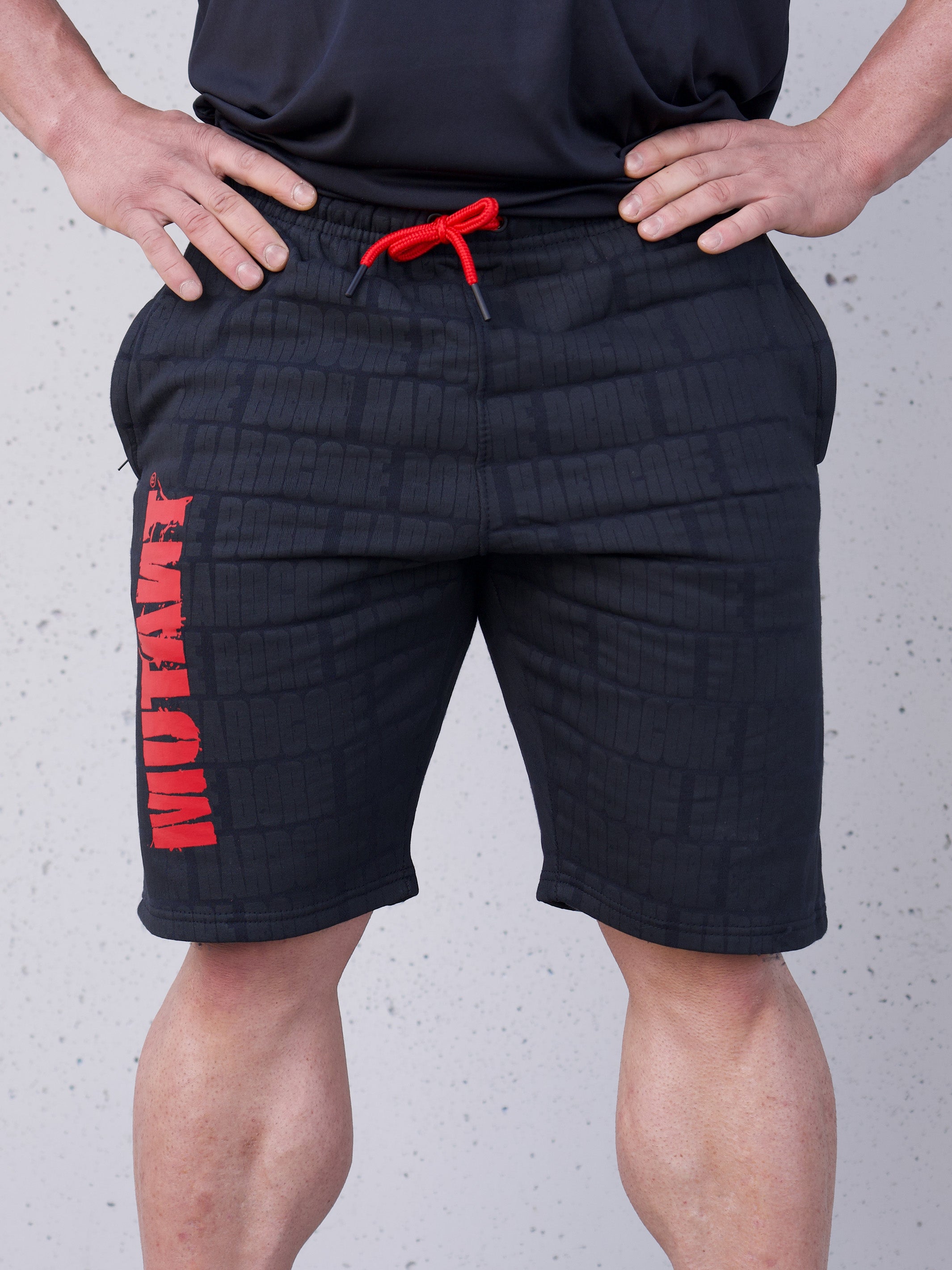 MUTANT® BORN HARDCORE 9" Gym Shorts (Black & Red)  5XL