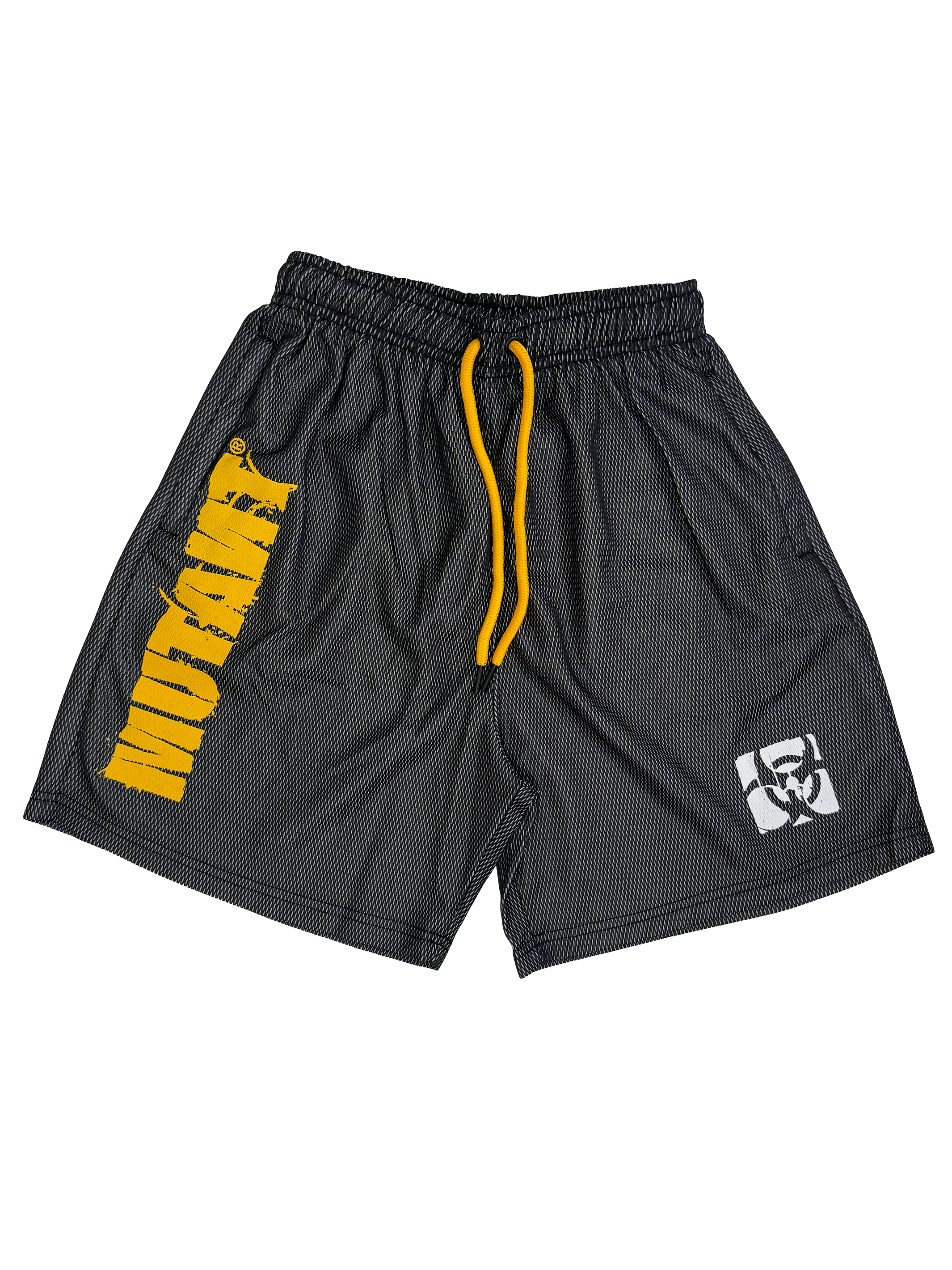 MUTANT® BORN HARDCORE 5” GYM SHORTS (BLACK & YELLOW)