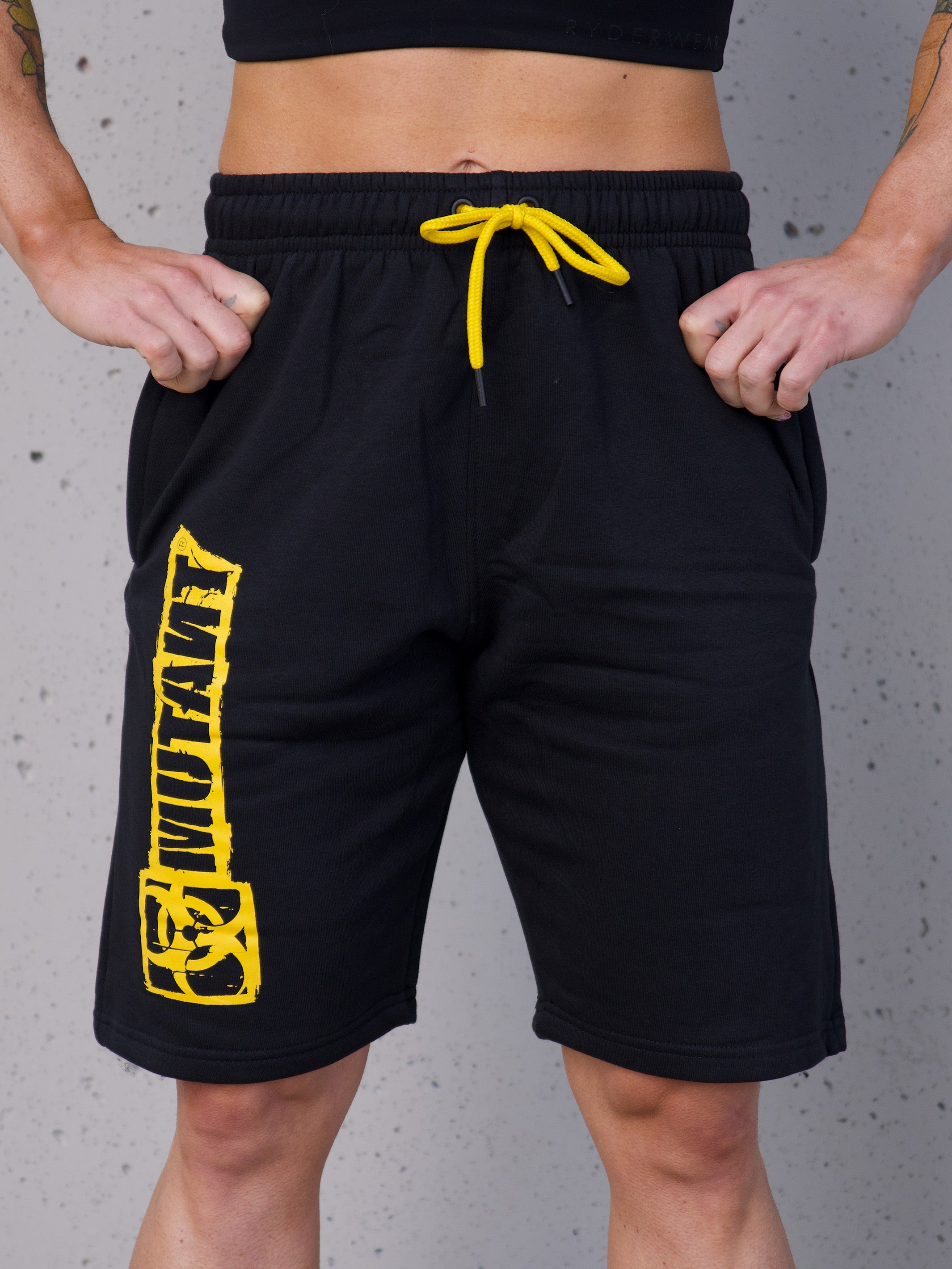MUTANT® BORN HARDCORE 9" Graffiti Gym Shorts (Black & Yellow) 4XL - 5XL