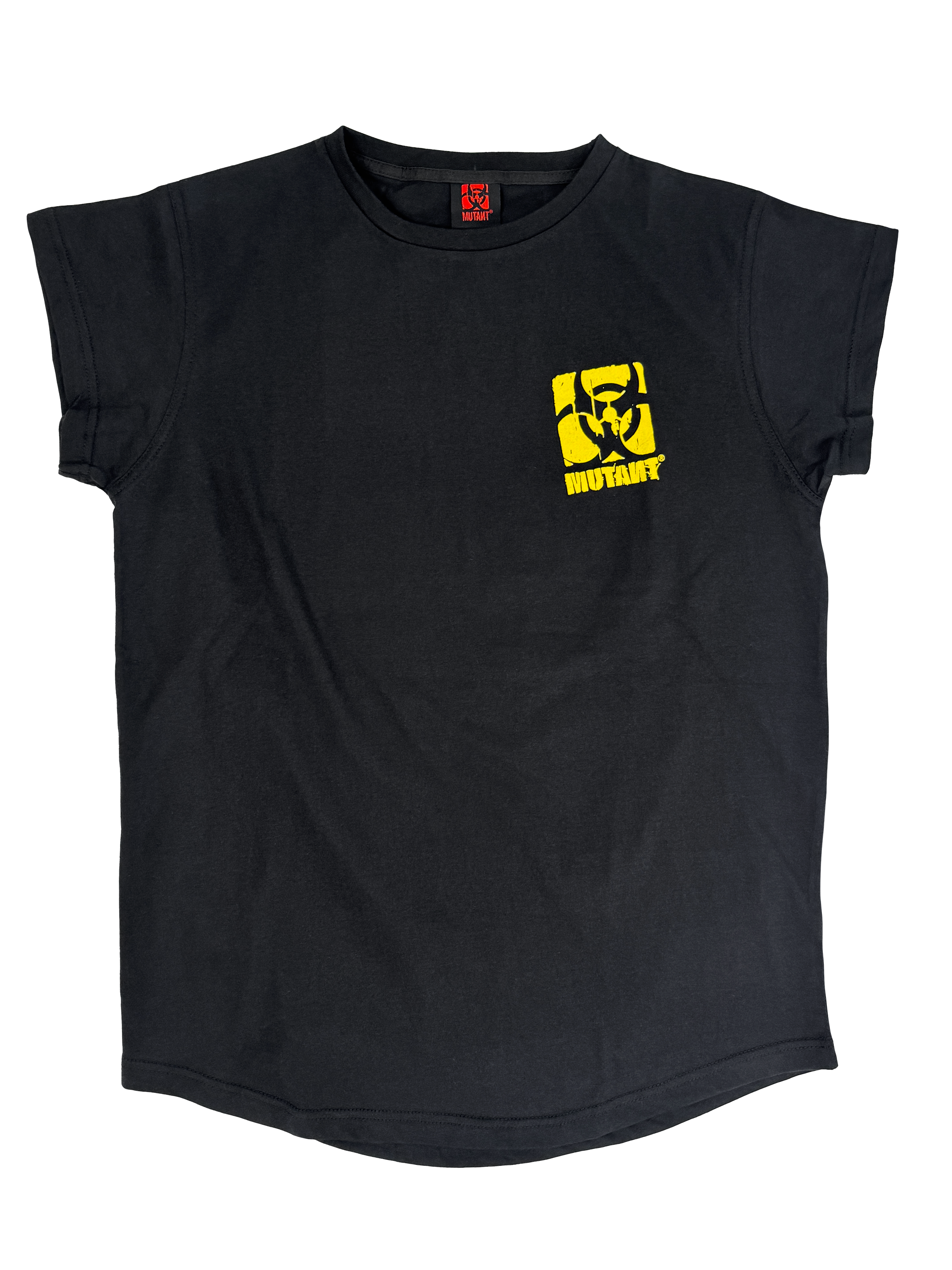 MUTANT® BORN HARDCORE WOMEN’S SKULL CAP SLEEVE GYM SHIRT (BLACK & YELLOW)
