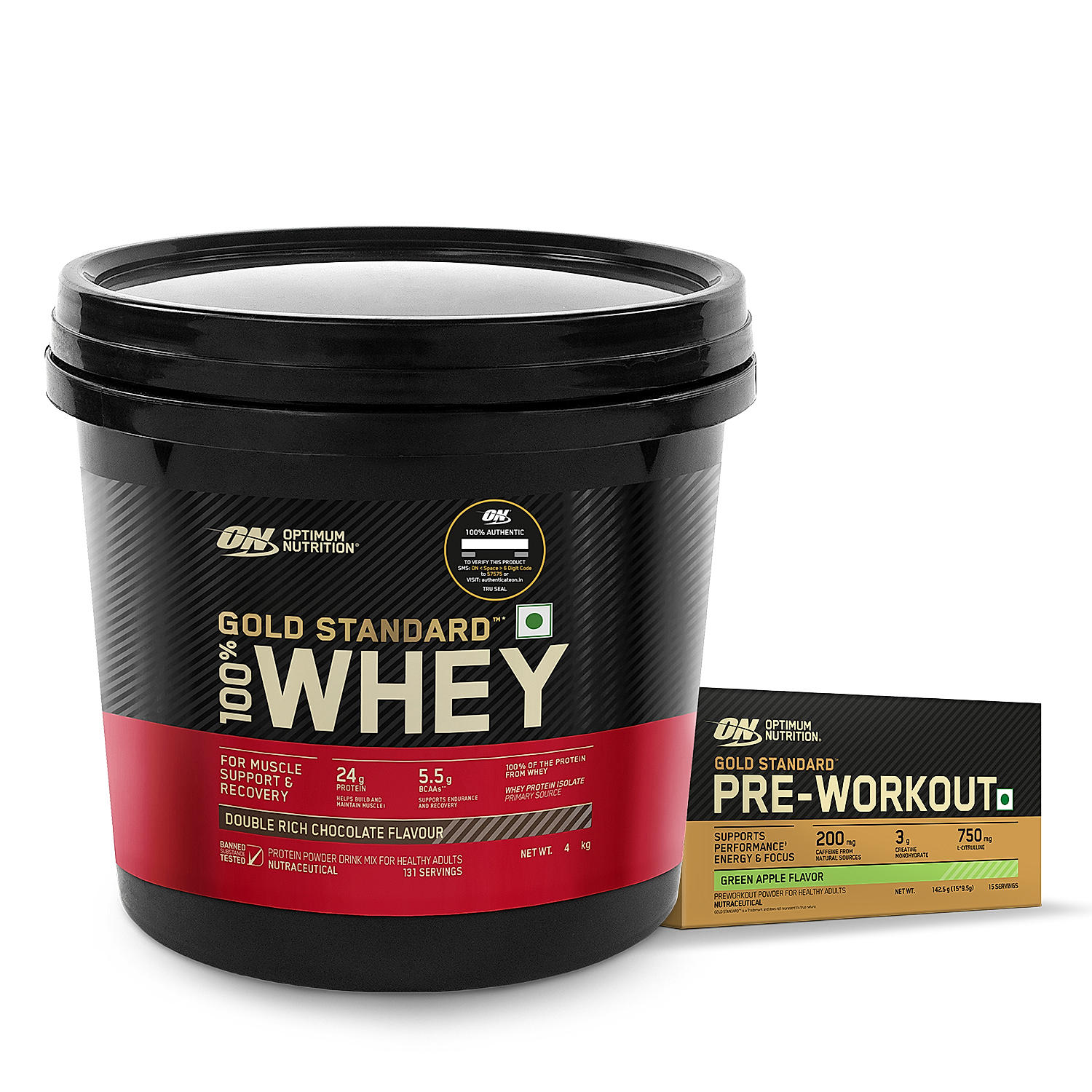 Gold Standard 100% Whey 4 KG Double Rich Chocolate + Pre Workout Green Apple
