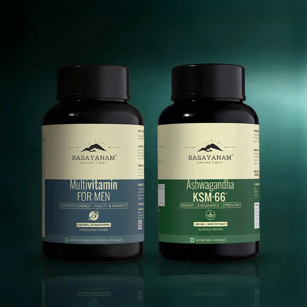 Multivitamin for Men and Ashwagandha KSM-66 Combo for 360° Wellness & Stress Support