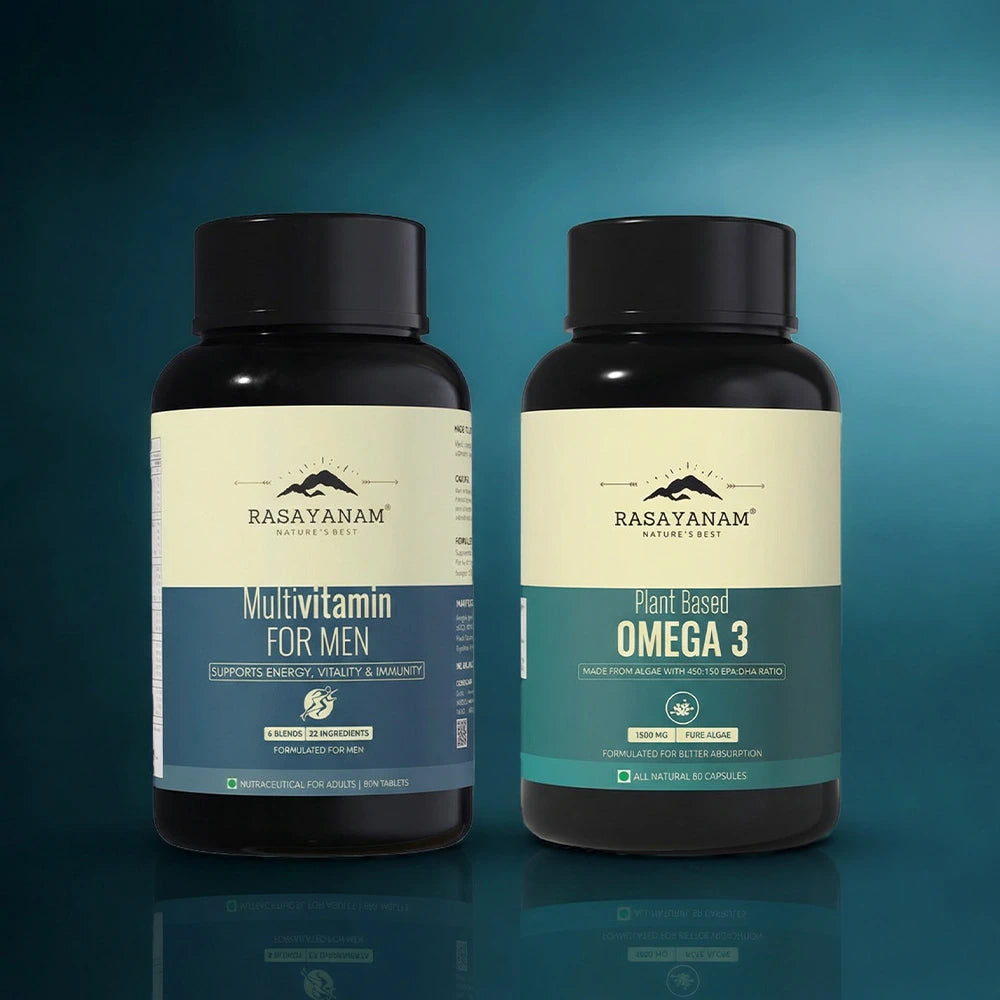 Multivitamin for Men and Plant-Based Omega-3 Combo for 360° Wellness & Mobility Support